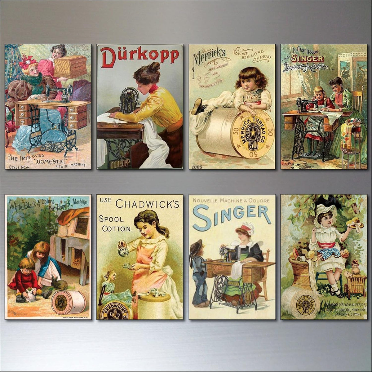 Vintage Sewing Advert Art | Set of 8 Fridge Magnets