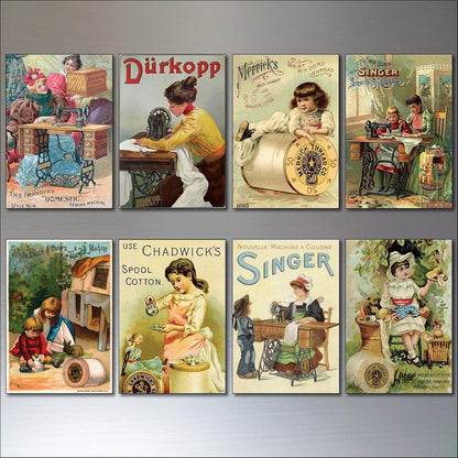 Vintage Sewing Advert Art | Set of 8 Fridge Magnets