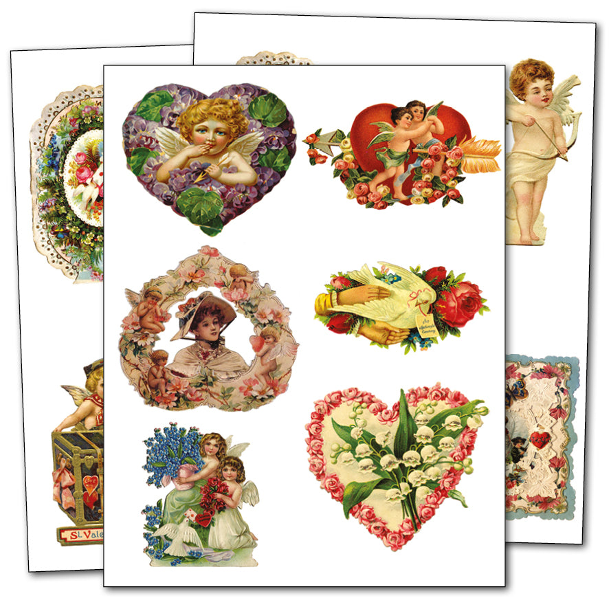 Valentine's Day Victorian Illustrations | 3 Self-Adhesive A4 Gloss Craft Sheets | No.3