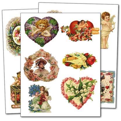 Valentine's Day Victorian Illustrations | 3 Self-Adhesive A4 Gloss Craft Sheets | No.3