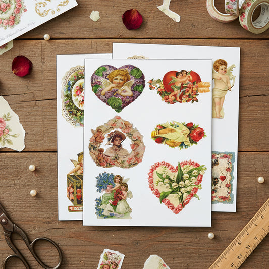 Valentine's Day Victorian Illustrations | 3 Self-Adhesive A4 Gloss Craft Sheets | No.3
