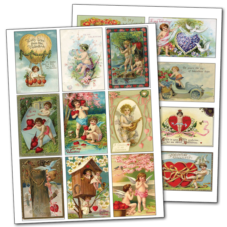 Valentine's Day Victorian Illustrations | 2 Self-Adhesive A4 Gloss Craft Sheets | No.1