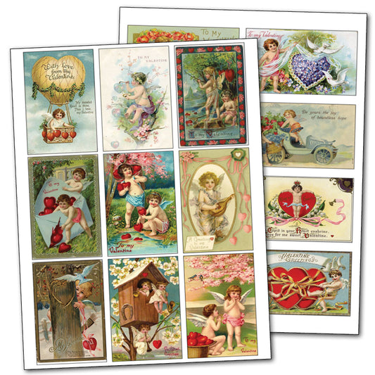 Valentine's Day Victorian Illustrations | 2 Self-Adhesive A4 Gloss Craft Sheets | No.1