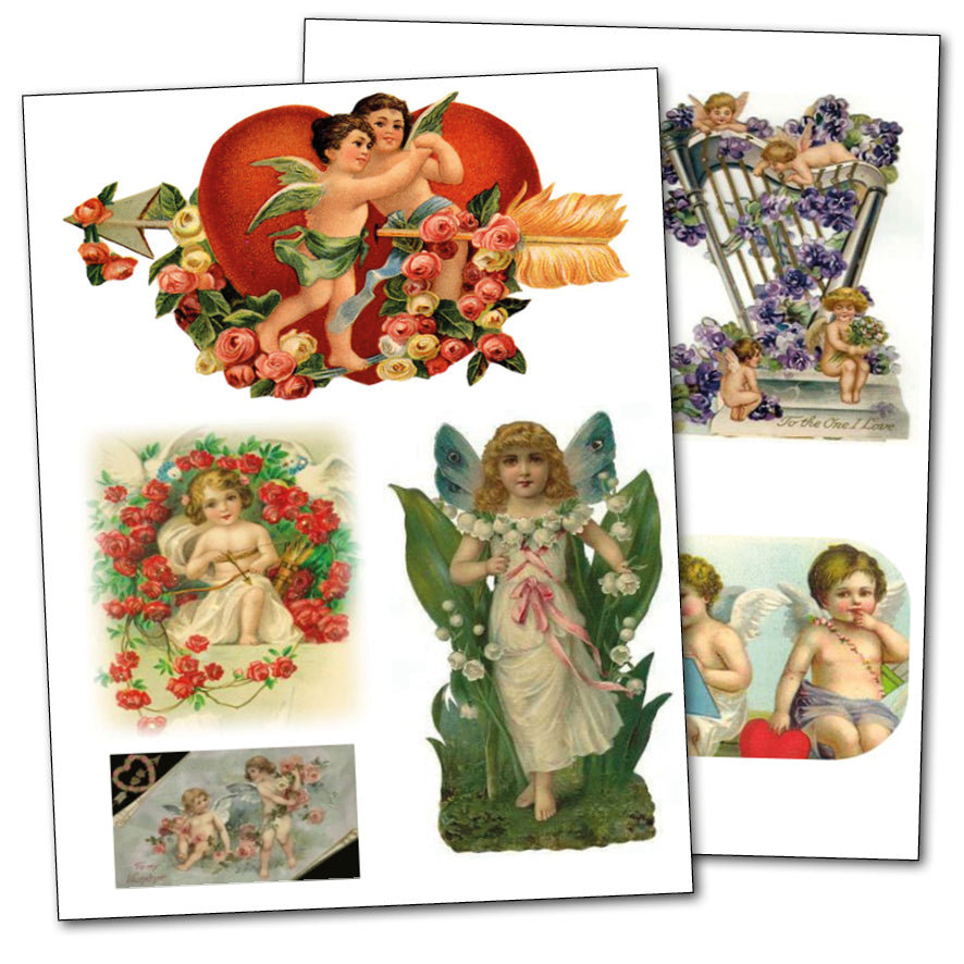 Valentine's Day Victorian Illustrations | 2 Self-Adhesive A4 Gloss Craft Sheets | No.2