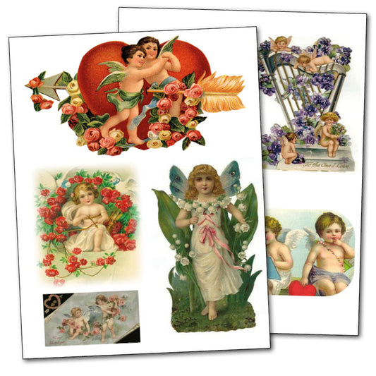 Valentine's Day Victorian Illustrations | 2 Self-Adhesive A4 Gloss Craft Sheets | No.2