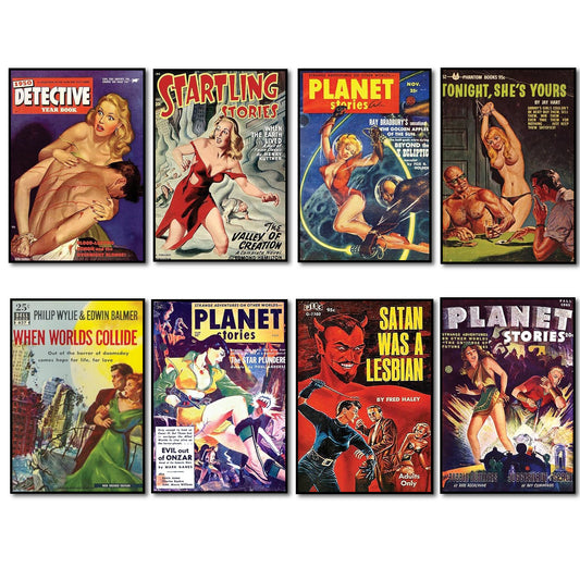 Vintage Pulp Novel Cover Art Fridge Magnets | Set of 8 | No.2