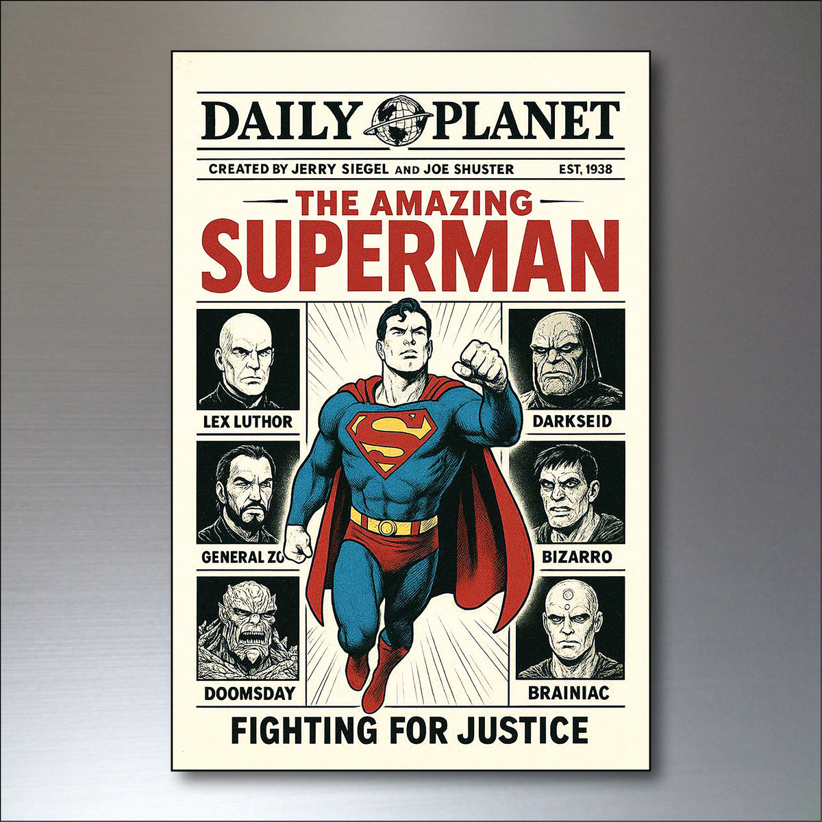 Vintage Superhero & Villain Comic Fridge Magnets | Set of 8
