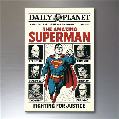 Vintage Superhero & Villain Comic Fridge Magnets | Set of 8