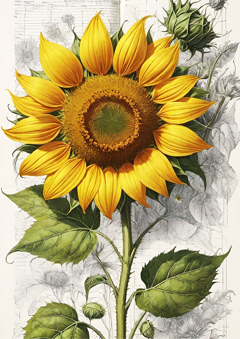 Vintage Sunflower Painting | A3 Satin Print | No.5