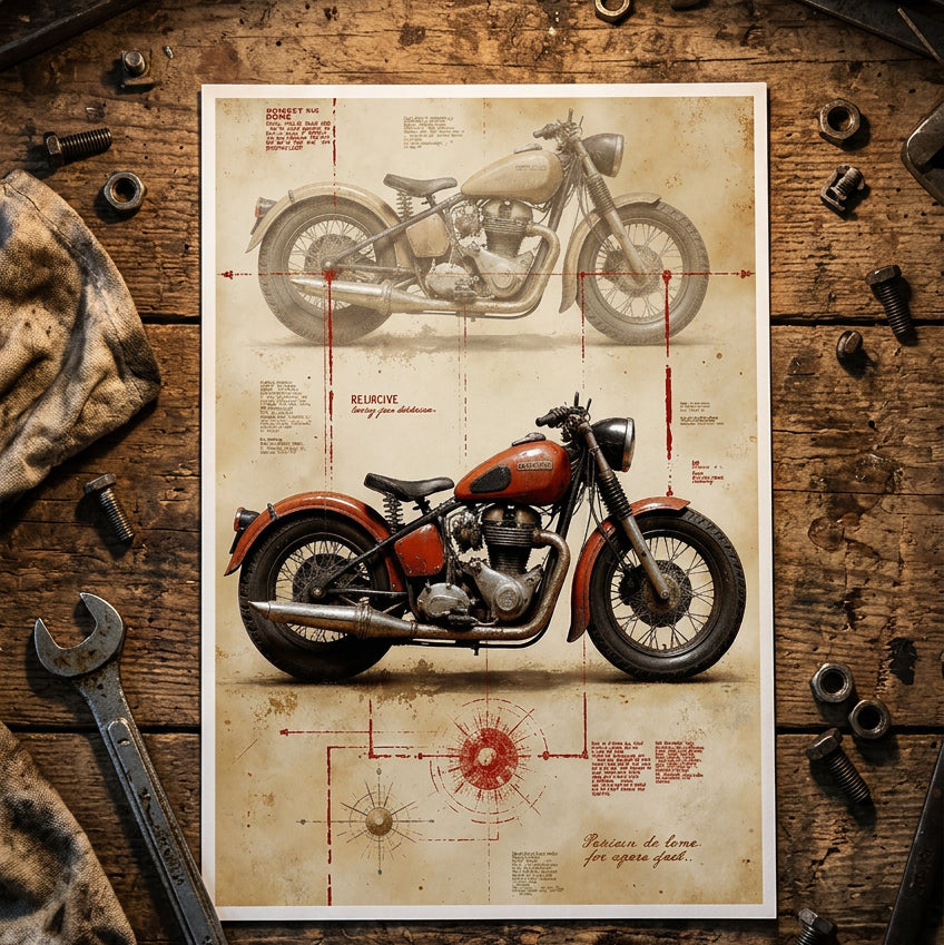 Vintage Motorbike Sketch Postcards | Pack of 8