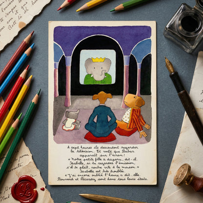 Babar the Elephant Storybook Illustration Postcards | Pack of 8