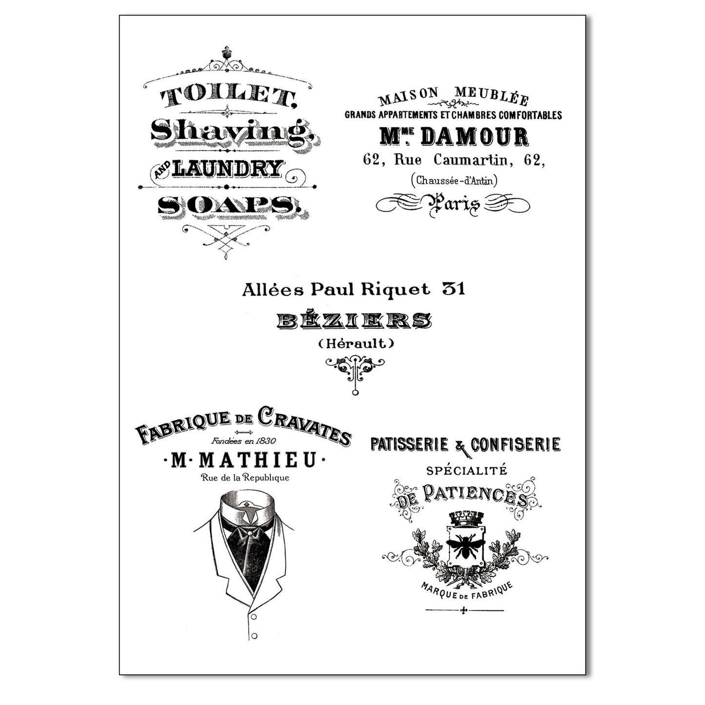 French Vintage Signage | Self-Adhesive Craft Paper | Set of 3 Sheets