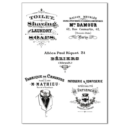 French Vintage Signage | Self-Adhesive Craft Paper | Set of 3 Sheets