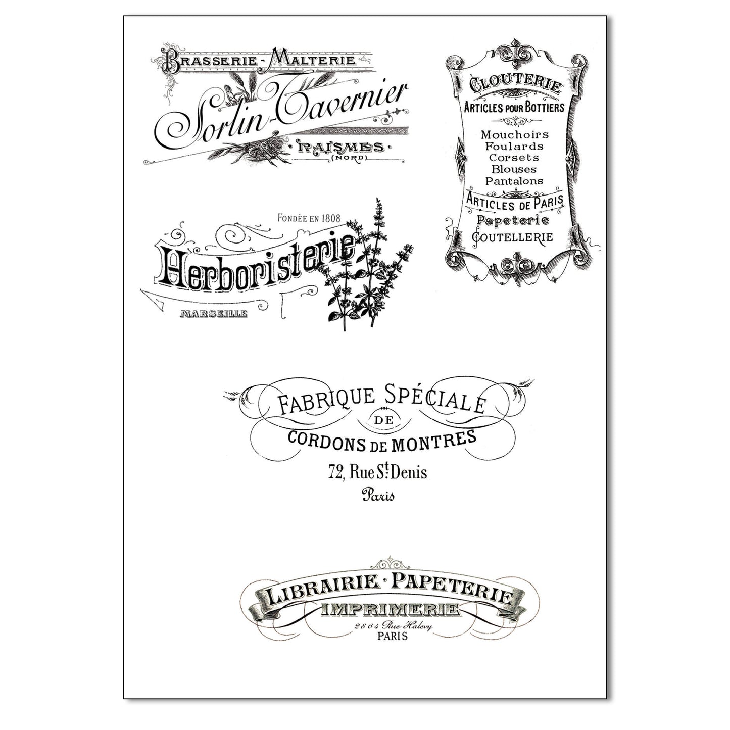 French Vintage Signage | Self-Adhesive Craft Paper | Set of 3 Sheets