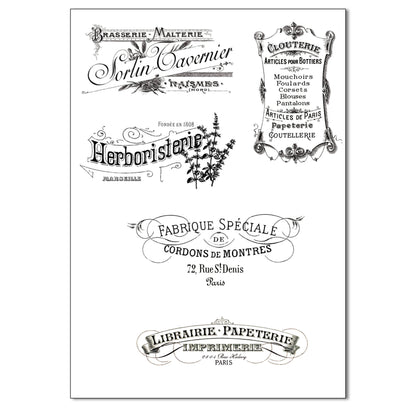 French Vintage Signage | Self-Adhesive Craft Paper | Set of 3 Sheets
