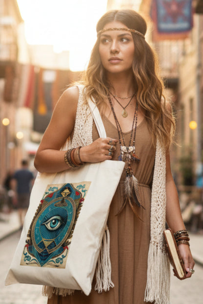 Celestial Zodiac Cotton Tote Bag | Vintage Bohemian | No.2