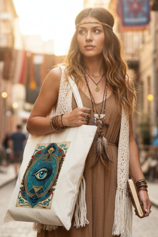 Celestial Zodiac Cotton Tote Bag | Vintage Bohemian | No.2