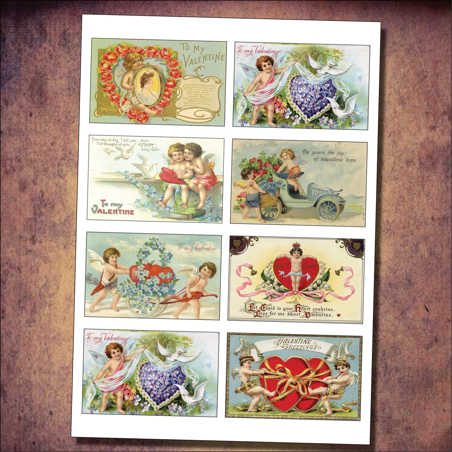 Valentine's Day Victorian Illustrations | 2 Self-Adhesive A4 Gloss Craft Sheets | No.1