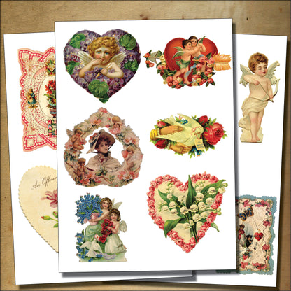 Valentine's Day Victorian Illustrations | 3 Self-Adhesive A4 Gloss Craft Sheets | No.3