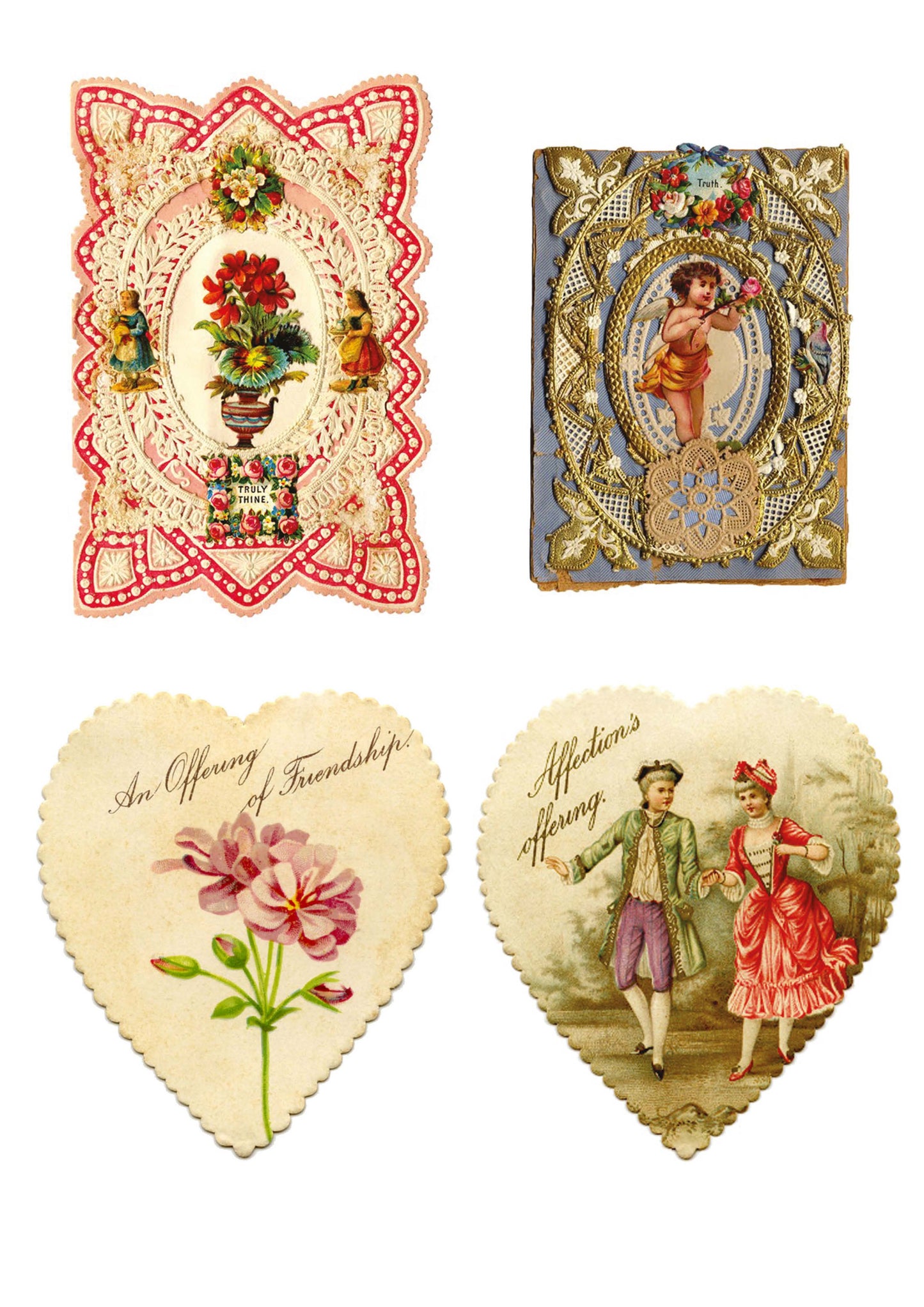 Valentine's Day Victorian Illustrations | 3 Self-Adhesive A4 Gloss Craft Sheets | No.3