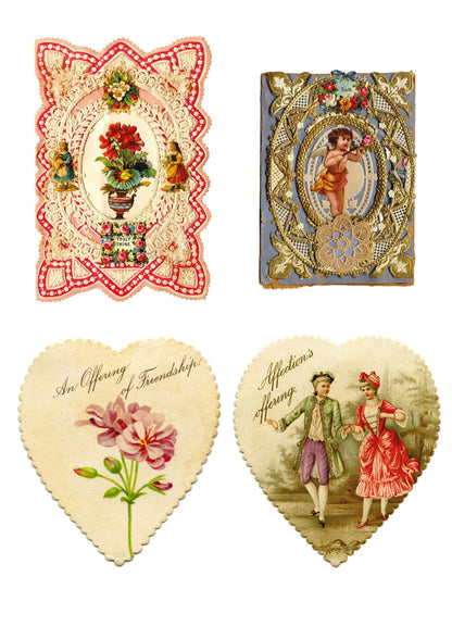 Valentine's Day Victorian Illustrations | 3 Self-Adhesive A4 Gloss Craft Sheets | No.3