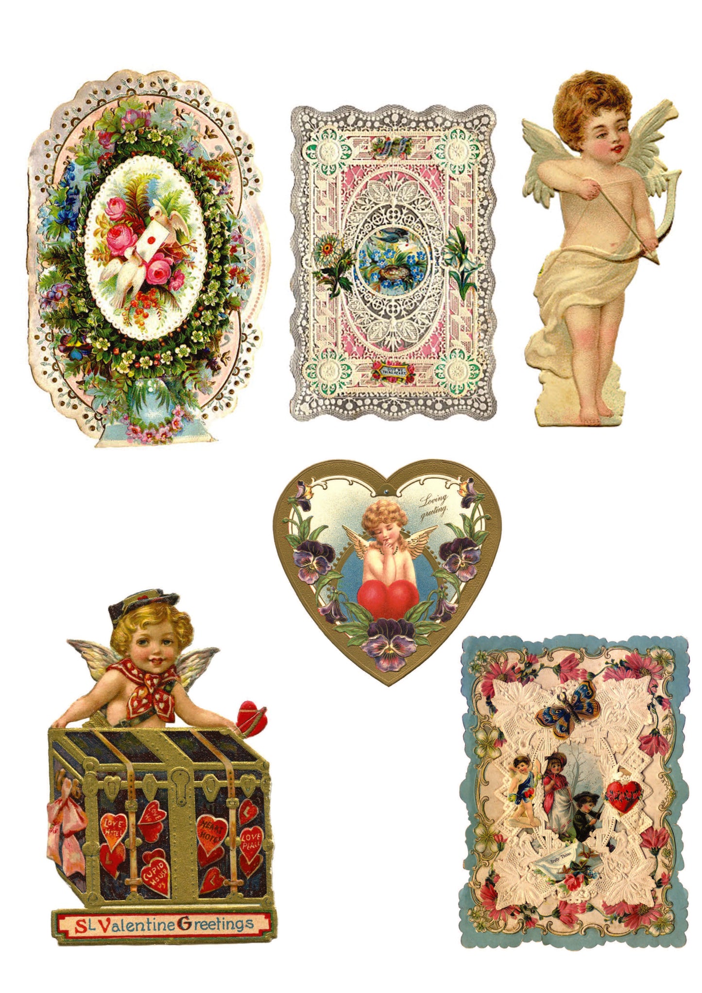 Valentine's Day Victorian Illustrations | 3 Self-Adhesive A4 Gloss Craft Sheets | No.3