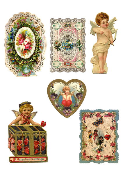 Valentine's Day Victorian Illustrations | 3 Self-Adhesive A4 Gloss Craft Sheets | No.3