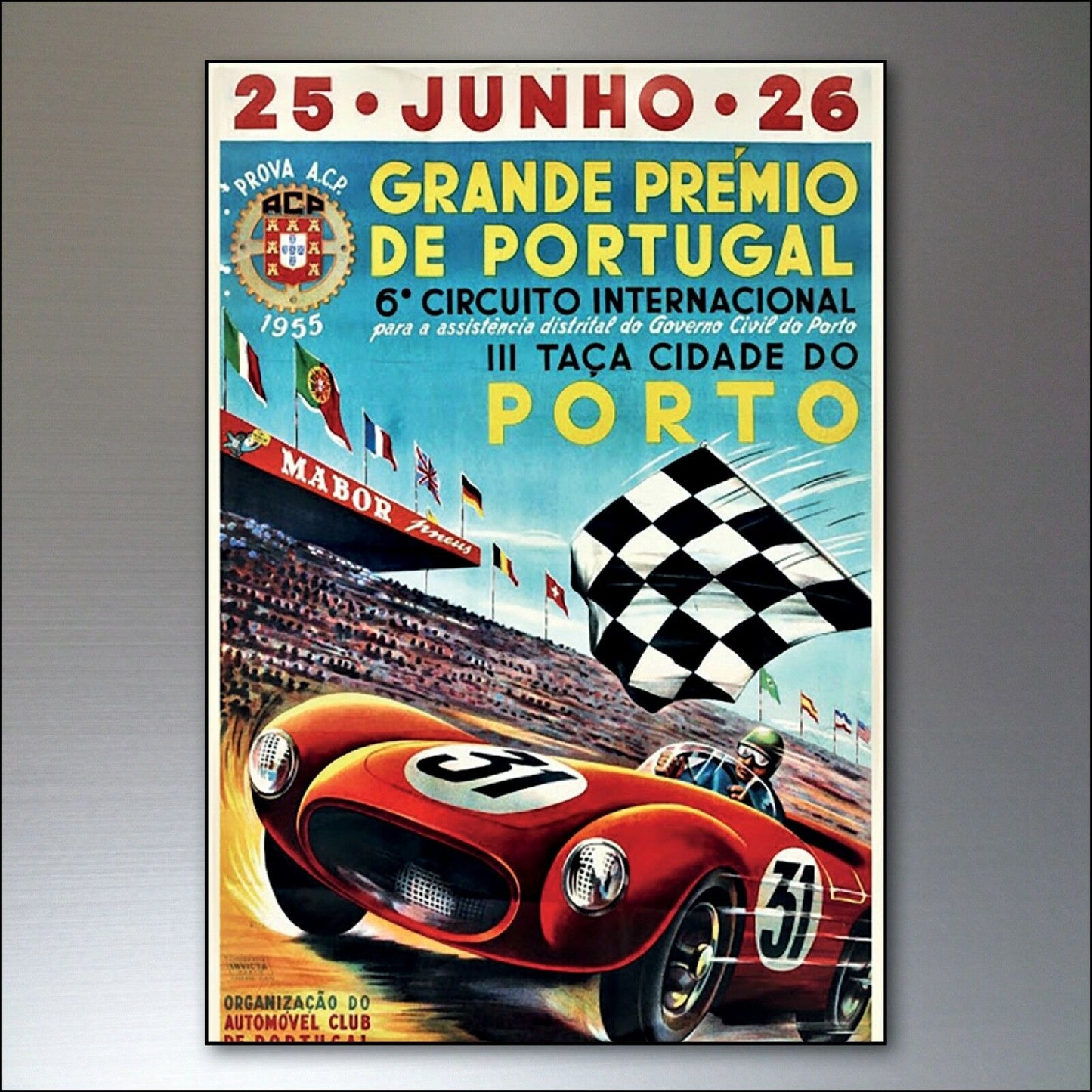 Set of 8 vintage Grand Prix themed fridge magnets by Bubbadoodoo, featuring colorful racing car designs and retro style.