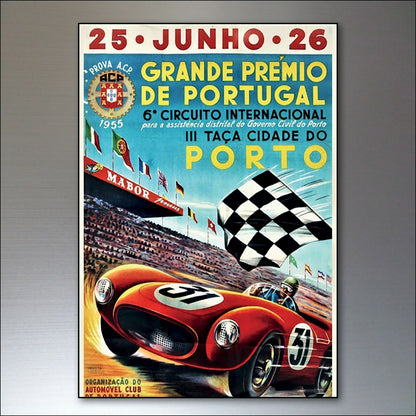 Set of 8 vintage Grand Prix themed fridge magnets by Bubbadoodoo, featuring colorful racing car designs and retro style.