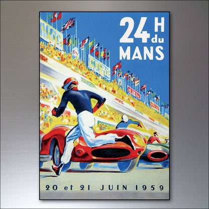 Set of 8 vintage Grand Prix poster fridge magnets by Bubbadoodoo, featuring colorful racing car and track designs.