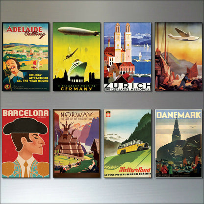 Vintage Travel Poster Fridge Magnets | Set of 8 | No.2