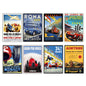 Set of 8 Vintage Grand Prix Poster fridge magnets by Bubbadoodoo featuring colorful racing car designs on white background.